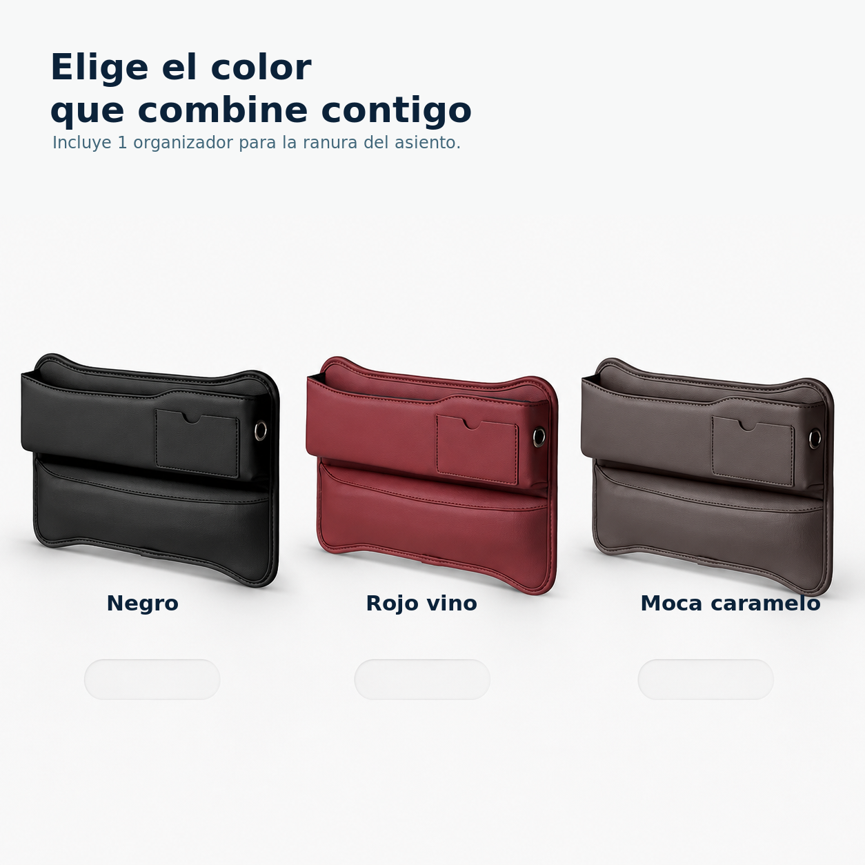 Organizador para ranura de asiento disponible en negro, rojo vino y moca caramelo